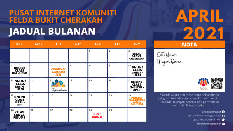 Jadual Aktiviti PIK FBC APRIL 21