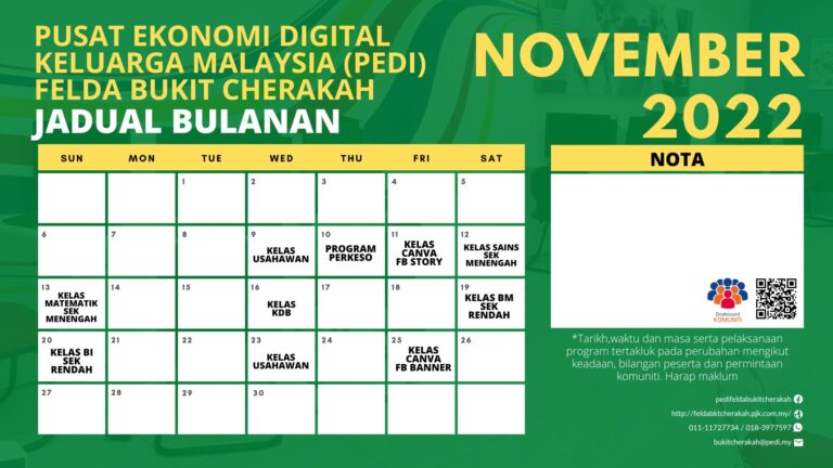 Jadual Aktiviti PIK FBC Nov 2022