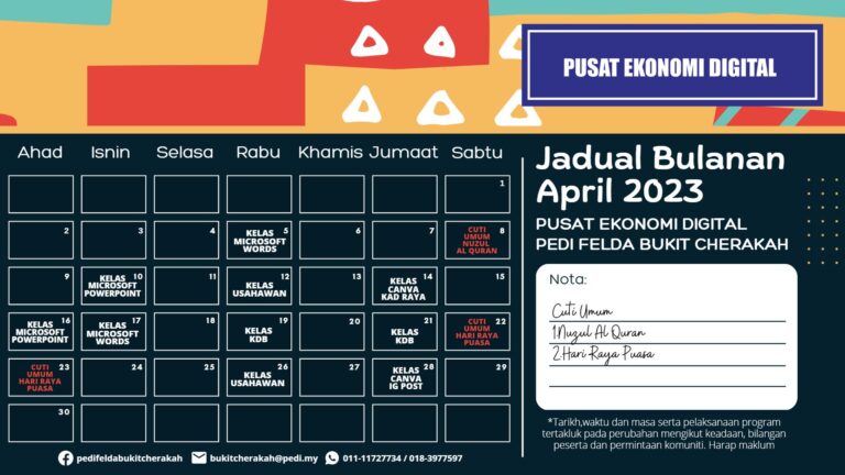 Jadual Aktiviti PEDi FBC April 2023