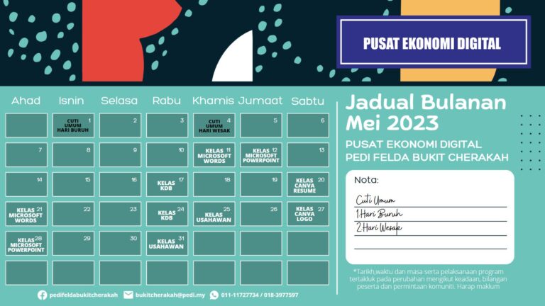 Jadual Aktiviti PEDi FBC Mei 2023