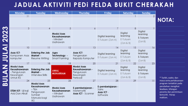 Plan jadual aktiviti julai 2023