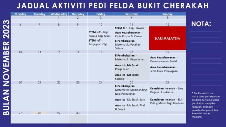 Plan jadual aktiviti nov 2023